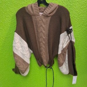 Cozy Brown and Cream Cable Knit Turtleneck Sweater